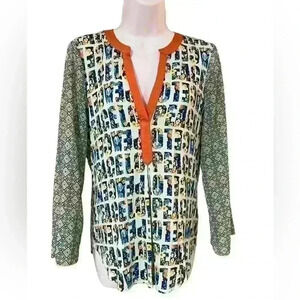 Ivy Jane Henley Boho Peace Blouse Size Small